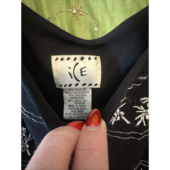 Vintage 90s ICE Silk Dress Black & White Midi Floral Print Lined Boho Size 14 - Picture 3 of 6